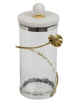 Bocal en verre hermétique de haute qualité, design unique, moderne et classique, fait main, avec couvercle à bascule en laiton plaqué or et marbre, idéal pour les cadeaux.