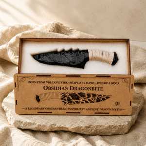 Couteau-poignard artisanal en obsidienne noire avec boîte cadeau en bois gravée, manche enveloppé, pièce de collection décorative - Product Image 5