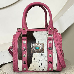 Hot Selling Pink Leather Studs & Turquoise Concho Designer Duffel Bags <b>Small</b> Compact Cowhide Leather Travel Ladies <b>Handbags</b> - Product Image 4