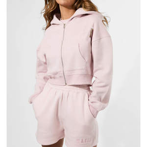 Women’s Cozy Fleece <b>Cropped</b> Hoodie <b>Top</b>, Long Sleeve Pullover Sweatshirt with Relaxed Fit, Drawstring Hood, and Stylish Casual - Product Image 2