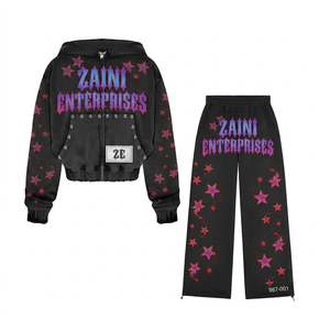 ZAINI Premium 350gsm 100% Coton Polaire Brossé Noir Violet Uni Logo Personnalisé sur le Devant Survêtement d'Hiver Streetwear pour Homme - Product Image 1