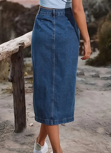 Falda Vaquera de Cintura Alta con Múltiples Botones para Mujer, Estilo Elegante y Urbano, Diseño Transpirable para Verano - Product Image 6