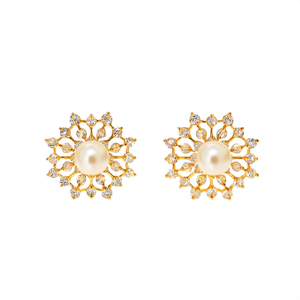 24K Gold Plated Number Stud Earrings with Zircon and Pearl - Product Image 2