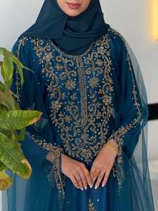 Grosir Setelan Mewah 2 Potong Wanita Muslim Sederhana Elegan Chiffon Polos Berhias Manik-Manik Gaun Panjang A-Line untuk Pesta Pernikahan - Product Image 6