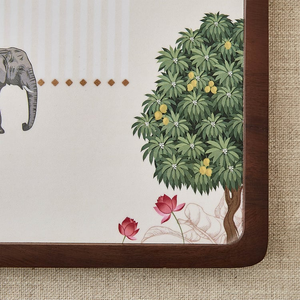 Rectangular Wooden <b>Decorative</b> Tray With <b>Elephant</b> And Plant Pattern Bohemian Style Animal Print Design - Product Image 5