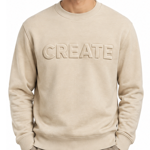 Sudadera de cuello redondo beige para hombre de alta demanda, con letras en relieve, corte regular, de algodón tejido, para otoño. - Product Image 2