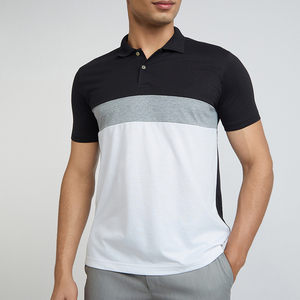 Polo à manches courtes pour homme, en jersey de coton respirant, à blocs de couleur, tricoté, coupe classique - Product Image 1