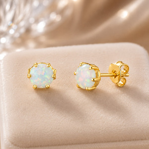 925 Sterling Silver Jewelry Natural Stone Gold Plated 925 Silver Opal Stud Earrings - Product Image 1