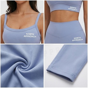 Ensemble de yoga 2 pièces North Approach, fermeture éclair intégrale sur le devant, noir uni, tissu respirant, vêtements de sport pour femmes - Product Image 4