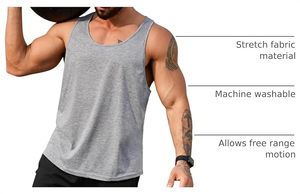 Men's Heather <b>Grey</b> Tank <b>Top</b> O-Neck Sleeveless Casual Breathable Knitted Cotton Muscle <b>Vest</b> Solid Color - Product Image 6