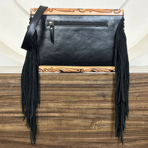 Cowgirl Hand <b>Tooled</b> Suede <b>Leather</b> Crossbody Fringe Envelope Bags Western Genuine <b>Leather</b> Floral Carved Bohemian Shoulder Purse - Product Image 5