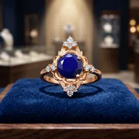 Bague de fiançailles vintage en lapis-lazuli naturel avec accents de zircon cubique, argent sterling 925, pour femme