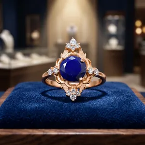 Natural <b>Lapis</b> <b>Lazuli</b> Vintage Style <b>Ring</b> with Cubic Zirconia Accents 925 Sterling Silver Statement Engagement <b>Ring</b> for Women - Product Image 6