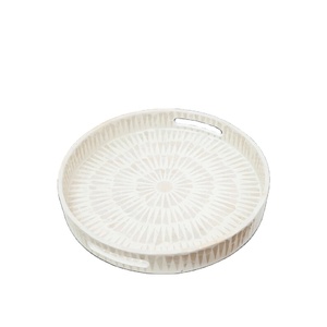 White Mother of Pearl Inlay <b>Tray</b>, <b>Round</b> Serving & Coffee <b>Table</b> <b>Tray</b>, Sunburst Shell Pattern, Handmade Coastal Home Decor - Product Image 4