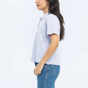 Nouveau design – Polo décontracté pour femme grande taille à manches courtes, style urbain, 285g, col contrastant, effet délavé - Product Image 5