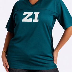 Camiseta de fútbol americano de malla lisa para mujer, cuello en V oversize, top deportivo de poliéster, personalizable, servicio mayorista OEM a granel - Product Image 3