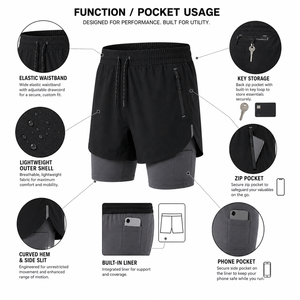 Men's Two <b>Layer</b> Sports Shorts with Elastic Drawstring Waist Custom Private Label Manufacturing Perfect for Gym and Training - Product Image 4