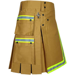 Kilts kaki pour pompiers - 100% coton avec réflecteur haute visibilité vert fluo - Product Image 1