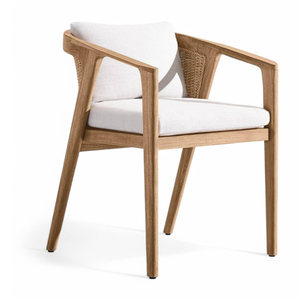 Silla de comedor de ratán con brazos y estructura de madera de teca para decoración del hogar y muebles de jardín - Product Image 1