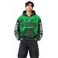 Sweat-shirt à capuche zippé pour homme Valley, 100 % coton, vert hiver, coupe classique, tissu tricoté, imprimé lettres, design streetwear décontracté