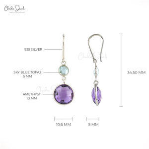 Pendientes Colgantes de Plata de Ley 925 con Doble Gema, Amatista Clara Genuina y Topacio Azul Cielo, Joyería Fina de Alta Demanda, Proveedor - Product Image 2