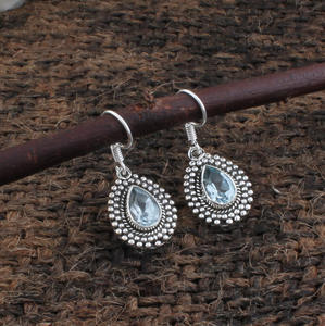 Boucles d'oreilles pendantes en topaze bleue naturelle, argent sterling 925, pierres précieuses facettées, bijoux de luxe pour mariage, cadeau pour femmes et unisexe - Product Image 1