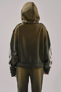 Conjunto de Sudadera con Capucha y Pantalones Deportivos para Mujer, Color Verde Oliva, Manga Larga, Estampado, Estilo Urbano, Corte Holgado, 2 Piezas, para Todas las Temporadas - Product Image 4