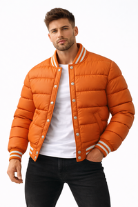 Chaqueta acolchada estilo universitario naranja para hombre, abrigo bomber con botones a presión, cuello acanalado, ropa de calle, ropa exterior - Product Image 3