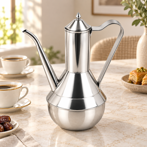 Carafe à café moderne en métal avec couvercle, bec long et poignée courbée pour le service de thé et de boissons - Product Image 2