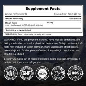 Gotas Secas de Shilajit Puro del Himalaya (60 Tabletas, 200 mg Cada Una) Máxima Potencia Shilajit Puro para el Metabolismo, Energía y Apoyo Inmunológico - Product Image 2