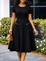 Robes d'été tendance pour femmes, robe de travail élégante et décontractée pour dames, col rond, taille ajustée, coupe trapèze, grandes tailles