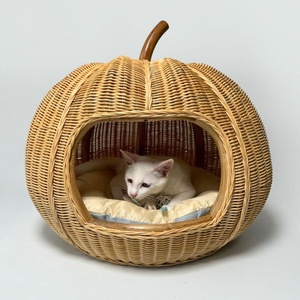 Pumpkin shaped cat <b>house</b> handweave rattan dog <b>beds</b> natural pet furniture great quality pets <b>bed</b> - Product Image 5