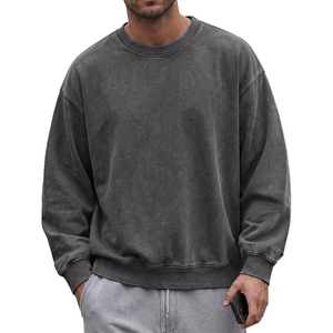 Harry Johnson Production Men's <b>Oversized</b> Acid Wash Crew Neck <b>Sweatshirt</b> <b>Vintage</b> Charcoal Gray Long Sleeve Pullover OEM ODM - Product Image 1