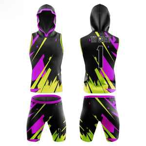 Ensemble de maillots sans manches à capuche personnalisés sublimés 7V7, imprimé géométrique violet, séchage rapide, ajusté pour adultes - Product Image 2