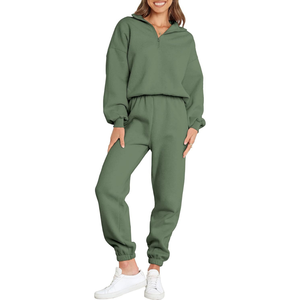 <b>Brown</b> Vintage Half Zip Pullover <b>Jogger</b> Tracksuit Warm Fleece Blend Premium Fabric Cozy Winter Women's Tracksuits - Product Image 4
