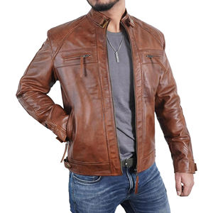 Veste en cuir véritable pour homme de haute qualité, col montant, tendance, vente en gros - Product Image 3