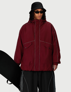 Custom Reflective Nylon Men Hooded <b>Ski</b> Jacket Wine Red Waterproof Synthetic Insulated Gore-Tex Zipper Closure Snowboarding <b>Ski</b> - Product Image 3