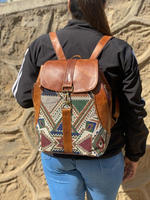 Sacs à dos en cuir véritable Jacquard Kilim, faits à la main Sac à dos en cuir vintage de style occidental Sacs à dos unisexes uniques de style bohème rustique