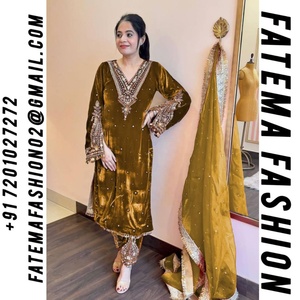 Latest Designer Pure Viscose Velvet Embroidery Sequence Work Party Wear Machine <b>Wash</b> Kurti <b>Set</b> by Fatema Fashion - Product Image 2