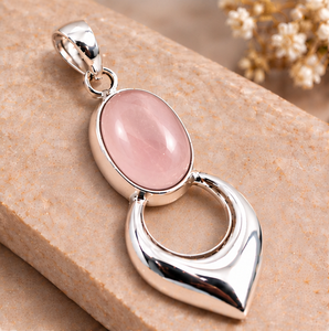 Pendentif en argent avec quartz rose, pendentif ovale en pierre précieuse rose, bijoux en argent élégants et modernes, pendentif en gros pour femmes - Product Image 1