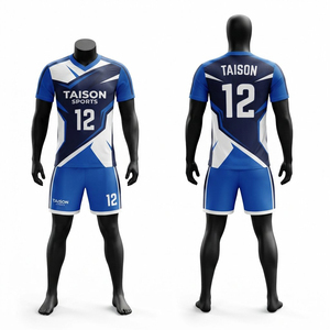 Uniforme de Voleibol de Poliéster de 140 GSM, Tejido Transpirable de Secado Rápido, Azul y Blanco, Impresión por Transferencia de Calor, Logotipo del Equipo Personalizado, Corte Regular - Product Image 1