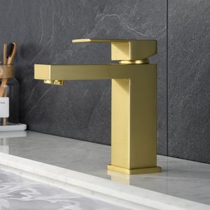 Rubinetto Moderno Monocomando Oro Spazzolato per Lavabo Bagno, Rubinetto Monoforo per Lavabo, Categoria Prodotti: Rubinetti - Product Image 6