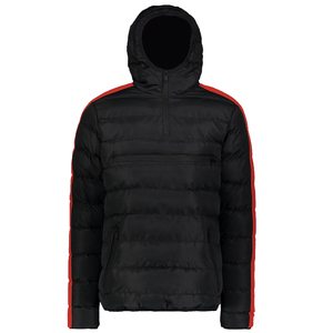 Men's Navy <b>Red</b> Color Block Hooded Puffer <b>Jacket</b> Quarter Zip Windproof Casual Winter Coat Thick Polyester Wadding - Product Image 3