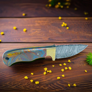Damascus Steel Hunting Knife Drop Point Blade Marbled Handle <b>Leather</b> Sheath Outdoor Survival <b>Tool</b> - Product Image 3