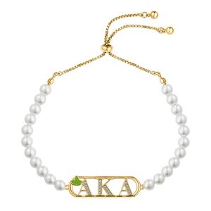 สร้อยข้อมือลูกปัดมุกสีขาวปรับได้ พร้อมจี้ตัวอักษรสีทอง ดีไซน์ทันสมัย เครื่องประดับแฟชั่นสำหรับผู้หญิงในงานแต่งงาน - Product Image 1