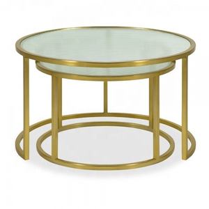 Table basse en verre ronde moderne d'emboîtement dans la finition d'or pour l'usage à la maison - Product Image 4