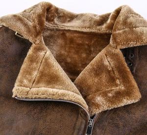 Fine Quality <b>Men's</b> Brown Genuine Leather Aviator Bomber <b>Jacket</b> With Faux Fur Lining Zipper Closure Winter <b>Warm</b> Moto Style Coat - Product Image 4