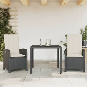 Set da Pranzo da Giardino in Rattan Nero per 2 Persone, Resistente alle Intemperie, Arredamento da Esterno in Stile Contemporaneo - Product Image 1