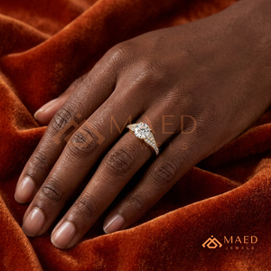Round Cut Moissanite Engagement Ring Gold Plated Side <b>Stone</b> Pave Band Wedding Ring Luxury Jewelry - Product Image 4