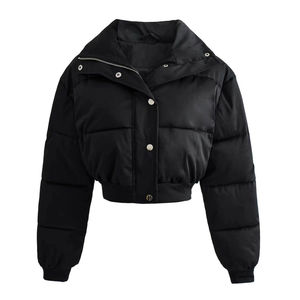 Premium Short Bubble <b>Quilted</b> Lightweight Women's Warm <b>Winter</b> Fashion Cropped Jacket Long Sleeve Puffer Design - Product Image 2